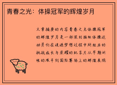 青春之光：体操冠军的辉煌岁月